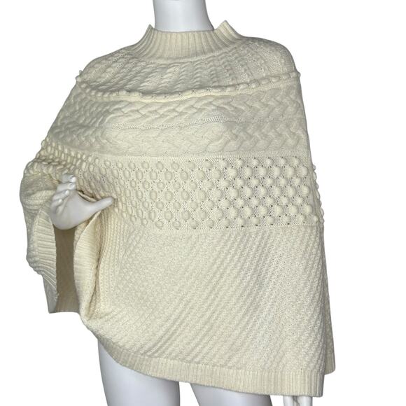 NWT Talbots Poncho Sweater Chunky Mockneck Cable Bobble Knit Ivory Size Small - Picture 1 of 7